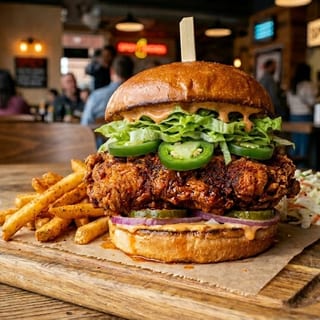 Bae's Hot Chicken Sandwich ( Am Cheese, Pickles, Jalapeños & Inferno Sauce)